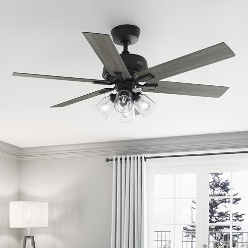 Image of Hunter Fonthill Indoor Ceiling Fan With Light, Remote, 52-inch, Fresh White, Fast Install, 6-speeds (Matte Black)