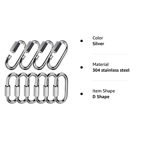 Quick Link, Lsqurel 304 Stainless Steel D Shape Locking Carabiner Heavy Duty Repair Link Pets Keychain For Outdoor Traveling Equipment M4 M6 M8 Capacity 200Lb 600Lb 1200Lb (M4 10Pack) #TOP7
