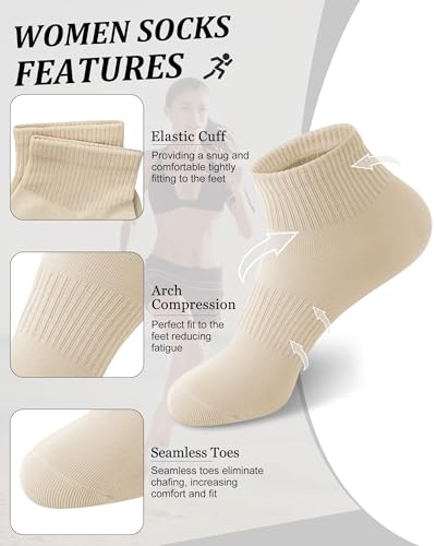 Image of YSense 10 Pairs Womens Ankle Socks Cotton Quarter Socks Women Men | Cushioned for Running Athletic Casual, Breathable Moisture-Wicking, Toe Seamless