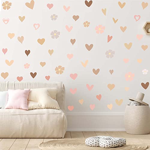 Hataru Colorful Flowers Wall Decals,Pastel Hearts Wall Art Stickers Bedroom Decor Peel And Stick,Pink Floral Wall Decal Girls Decor,Multicolor Daisy Wall Decal For Kids Room Nursery Living Room Decor #TOP5
