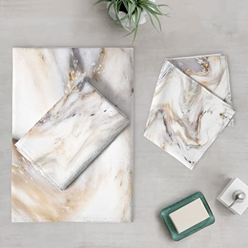 Amasoo Bath Towel Sets Ink White Marble Abstract 3 Pcs Towels Super Soft Highly Absorbent 1 Bath Towel, 1 Washcloth 1 Hand Towel Durable For Home Hotel Beach Gym Spa Bathroom #TOP3