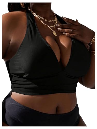 MakeMeChic Women's Plus Size Halter Bikini Top Tie Back Swimsuit Bathing Suit Tops4