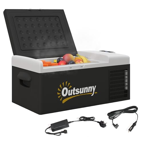 Outsunny 16L Car Refrigerator, Portable Compressor Camping Fridge Freezer with 12/24V DC and 100-240V AC for Car, RV and Camping Use, Down to -20℃, Black