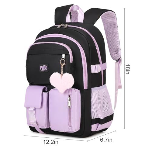 Backpack For School Women College Middle High Teen Girls Student Bookbag Waterproof Laptop Bag Black Purple3