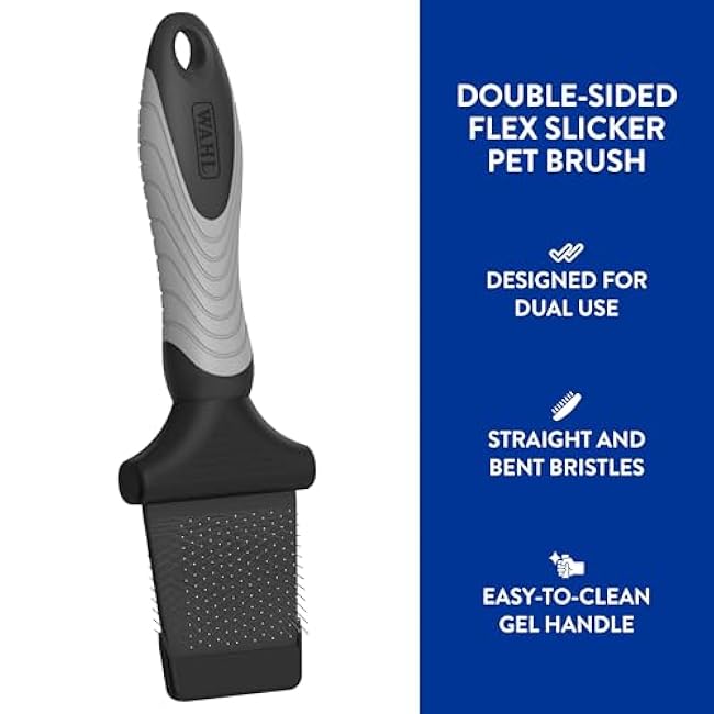 WAHL Professional Animal Double-Sided Flex Slicker Brush for Dogs & Cats (#858478) - Durable Pin Brush for Long-Haired Breeds like Bichon Frises & Collies - Ergonomic Black & Gray Grooming Tool-C7HeCmR4