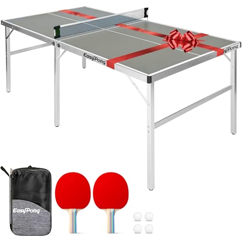 Original Cup EasyPong | Mesa de Ping Pong Gris | 182x91cm Fácil de Transportar | Estable | Ideal para Exterior e Interior | 2 Raquetas + 4 Pelotas | Tenis de Mesa | 100% diversión