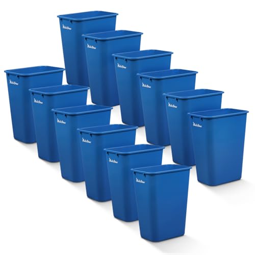 Image of PLASTIC PRINCE 10 Gallon Trash Can Blue Recycle Bin for Kitchen Bathroom Office 40 Qt Garbage Bin Fits Under Desk Cabinet Sink, High Plastic Waste Basket 19.9 inch H x 15.7 inch W x 11.3 inch D, Pack of 12