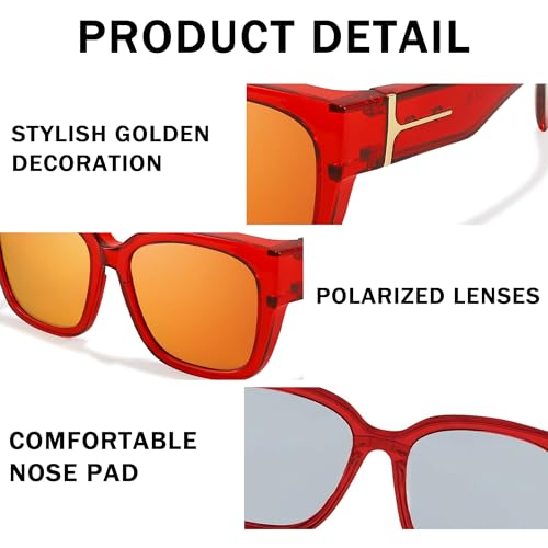 Image of SIPHEW Mirrored Sunglasses Polarized Fit Over Glasses for Women - Trendy Large Square w UV400 Protection Sun Glasses