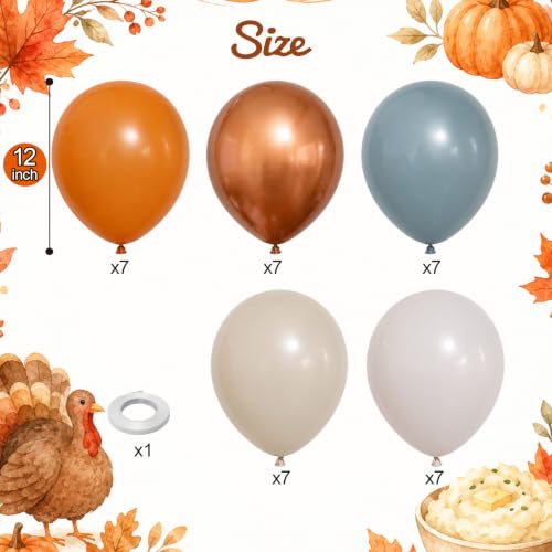 Image of Orange and Blue Balloons, 12 Inch Burnt Orange Dusty Blue Copper Balloon | Retro Fall Color Terracotta Metallic Copper Sand White Beige Latex Balloons for Boys Little Pumpkin Fall First Rodeo Western