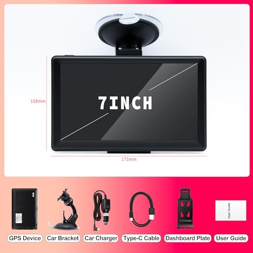 Image of GPS Navigation for Car, Voice Turn Direction Lane Guidance, Trucker Car GPS, 7 inch Touch Screen Speed & Red Light Warning Vehicle GPS Navigator, North America Europe Maps Free Lifetime Map Update