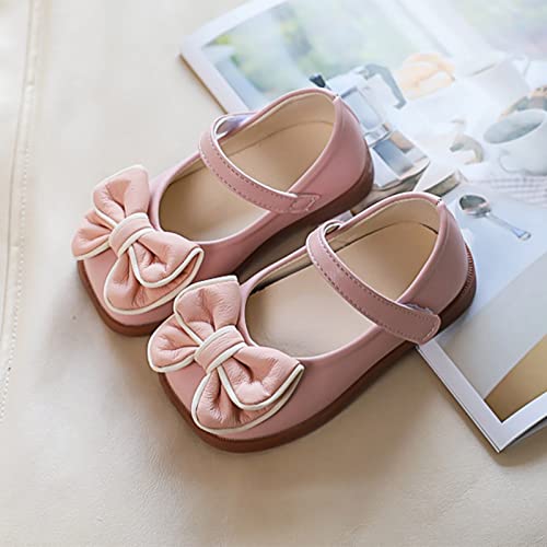 Spring and Summer Girls Casual Shoes Bow Hook Loop Solid Color Comfortable Single Shoes Toddler Girls Running Shoes Pink2