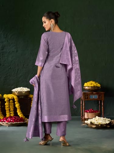 Image of Shaily Premium Silk Blend Woven Design Readymade Kurta with Pants and Dupatta Set | Ethnic Set | 3-Piece Suit Set | Haldi and Wedding Suit Set for Women