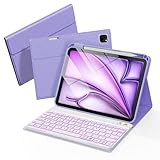 Senyoson Tastaturhülle für iPad Pro 12,9 Zoll (5., 6. Generation) und Air 13 Zoll M2 (nur für 3 iPad-Modelle) – Kabellose abnehmbare Tastatur – Stifthalter mit automatischer Sleep/Wake-Funktion (lila)