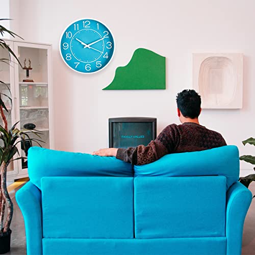 Image of HZDHCLH 10 inch Small Wall Clocks Battery Operated,Blue Quartz Clock for Wall,Silent Non Ticking Modern Wall Clock for Living Room Bedroom Kitchen Office School Classroom Decor | for Wall,Silent Small Wall Clock for Living Room Bedroom Kitchen Office Nursery Decor(Blue and white)