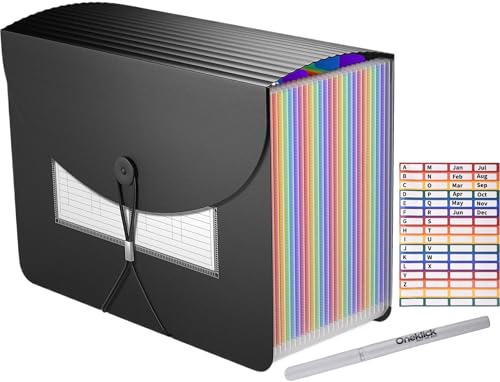 Image of 27 Pocket File Organizer & A Pen, A4 /Letter Size Portable Accordion Files & Folders, Expanding File Folder, Document Organizer Bag (Black, 27 Pocket Expandable File Folder, 27)