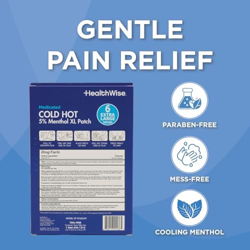 HealthWise Cold Hot Medicated Menthol XL Patch | 5% Menthol | Back and Large Areas | 5.51β x 9.84β | 6-Count | Paraben-Free | Soothes Minor Aches and Pains | Super-Size Relief - 1