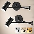 Afyuol Battery Operated Wall Sconces Set of 2, Swing Arm Wall Lamp with Remote Control, Not Hardwired Led Wall Lamp Fixtures Dimmable Wall Light Decor for Bedroom Reading Living Room