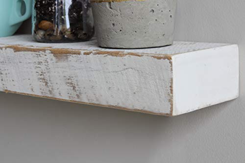 Urban Legacy Accent Floating Shelves | Reclaimed Wide Plank Barn Wood With Floating Brackets | Set Of 2 (White Wash, 24"X 4.5"X 2") #TOP6