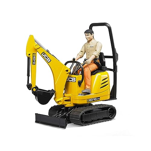 bambini Bruder 62002 – JCB Microescavatore 8010 CTS con Operaio Edile – 1:16 Veicolo da Cantiere Escavatore a Cucchiaio, Mini Escavatore Lavoratore bworld Macchina da Costruzione Figura Giocattolo