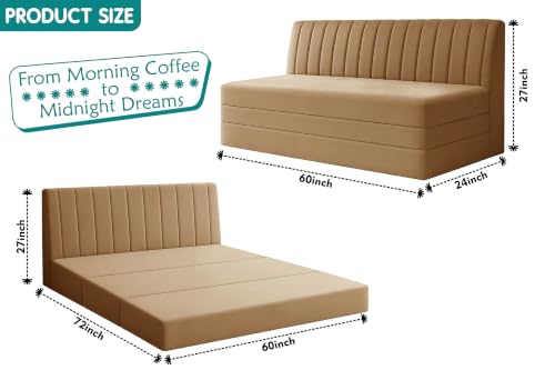 Image of Los Angeles Modern Velvet 3-Seater Sofa Cum Bed, Multipurpose Convertible Sleeper Couch Sofa for Living Room, Bedroom & Office- Golden Color