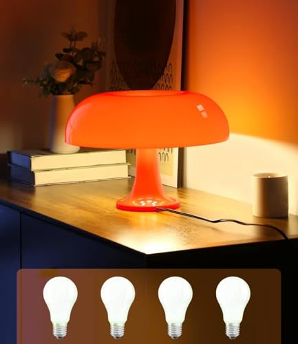 Anykonio Orange Mushroom Lamp Mid Century Modern Table Lamp for Bedroom Aesthetic Mushroom Decor Bedside Small Lamps 2700K(Bulb Replaceable Bulb Included Plug Powered)