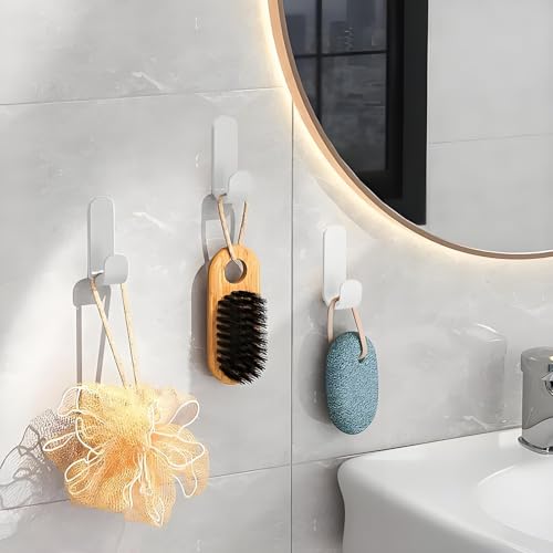 Kisstta 3 Stück Klebehaken Weiß, Haken Selbstklebend aus Edelstahl, Haken zum Kleben, Wasserdicht Rostfrei Starker, Kein Lochstechen Erforderlich, für Wand, Bad, Küche, Tür (Weiße)