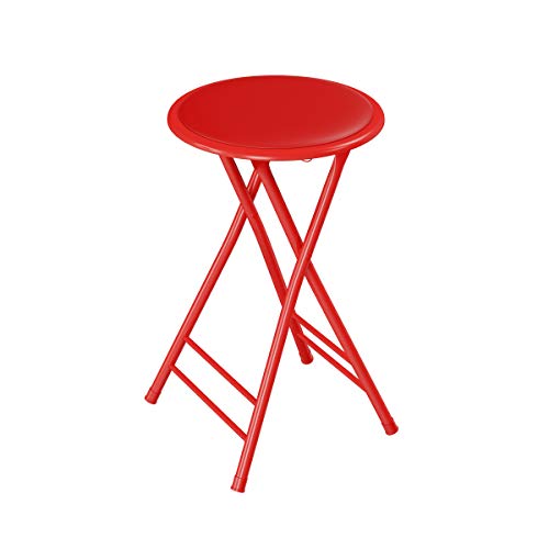 Image of Lavish Home Folding Stool with Padded Backless Seat, Red, 24 Inch | Counter Height Bar Stools with 225lb Capacity, Portable Indoor & Outdoor, Extra Seat for Kitchen, Rec Room or Camping