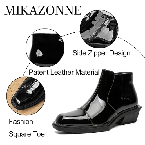 Men's Patent Leather Block Heel Chelsea Boots with Side Zipper Square Toe Comfort Business Dress Ankle Boots for Evening Dating Wedding3