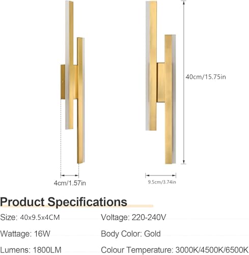 Applique murale LED 16W dorée moderne avec trois températures de couleur - 5