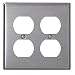 Leviton 84016-40 2-Gang, Duplex Device Receptacle Wallplate, Standard Size, Device Mount, Stainless Steel