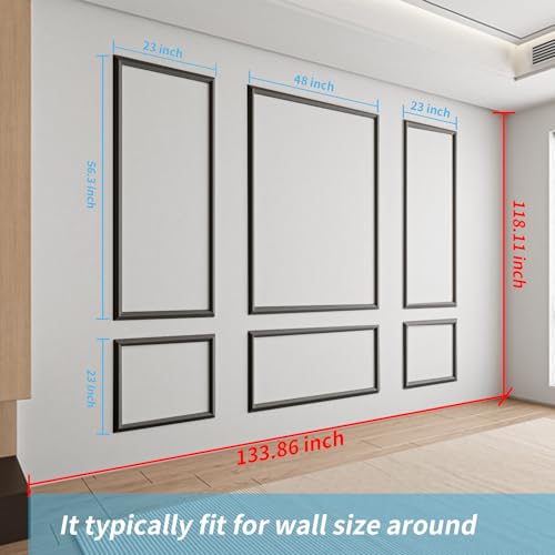 Image of Art3d Pre-Cut Wall Molding Set of 6 pcs, 3 Top 3 Bottom, Black