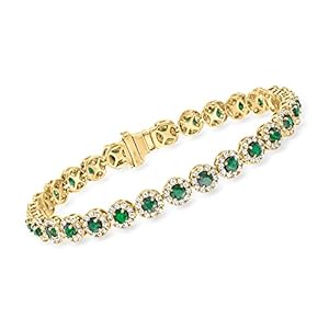 Ross-Simons 3.70 ct. t.w. Emerald and 2.69 ct. t.w. Diamond Tennis Bracelet in 14kt Yellow Gold
