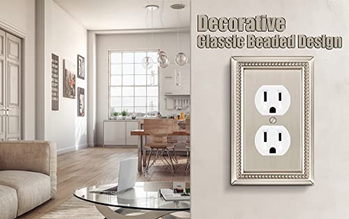 Image of Henne Bery Sunken Pearls Heavy Duty Decorative Wall Plate Switch Plate Outlet Cover (Single Duplex, 2 Pack, Satin Nickel)