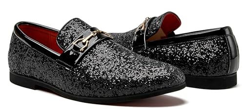 Image of Men Loafer Metallic Textured Slip-on Glitter Sequins Fashion Wedding Dress Shoes Golden