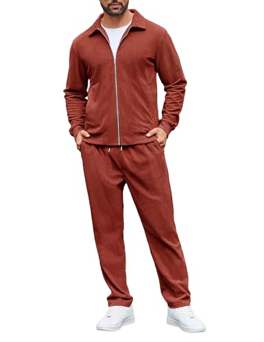 LecGee Mens Suits 2 Piece Set Corduroy Autumn Jacket With Button Down...