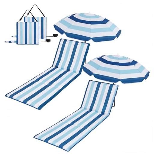 Briwooody 2 Set Beach Chairs with Umbrella