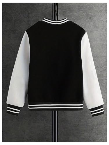 MakeMeChic Boy's Varsity Baseball Bomber Jacket Striped Long Sleeve Color Block Button Down Coats2