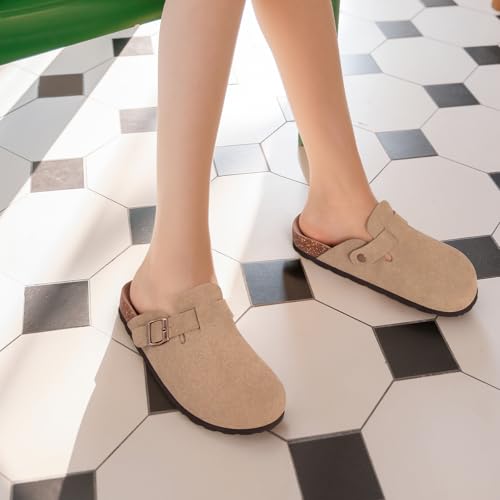 KIDMI Unisex Vegan Suede Clogs Leather Mules Womens Mens Cork Footbed Potato Shoes with Arch Support2