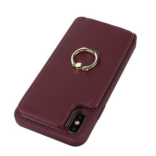 Image of for iPhone XR Case with Card Holder and Strap for Women,Crossbody Lanyard,RFID Blocking,Kickstand Ring Stand,Snap Clasp,Phone Wallet Cases 6.1 inch(Wine Red)