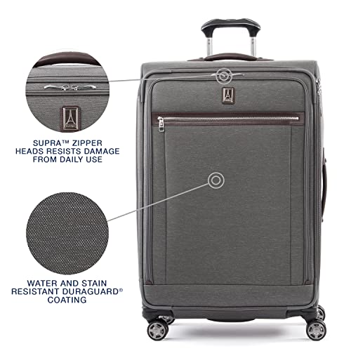 Image of Travelpro Platinum Elite Softside Expandable Checked Luggage, 8 Wheel Spinner Large Suitcase, TSA Lock, Men and Women, Vintage Grey, Checked Large 29-Inch