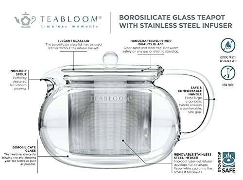 Teabloom Kyoto Tetera y Hervidor 2 en 1 - Apta para estufa y microondas, con filtro de té a granel extraíble - Capacidad… - Imagen 3