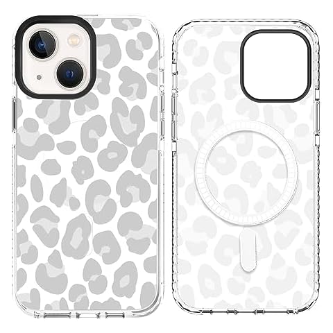 SAKUULO Magnetic for iPhone 14 Case Light Gray Leopard Print Pattern [Compatible with MagSafe] Wireless Charge Slim Shockproof Case for iPhone 14 Phone Case, Gray Leopard (6.1") Cover