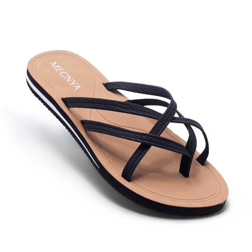 MEGNYA Women's Orthotic Flip Flops: Comfortable Arch Support Plantar Fasciitis High Arch Slipper, Flat Feet Summer Beach Travel Outdoor Hang Out Indoor Office Working Standing Sandals Black Size 8