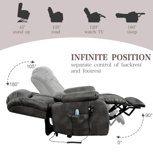 Image of Infinite Position Lay Flat Power Lift Recliner Chair for Elderly, Grey