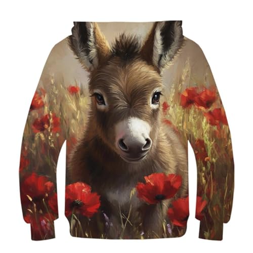 Pulls chauds à capuche pour enfants sweat imprimé 3D âne avec poches