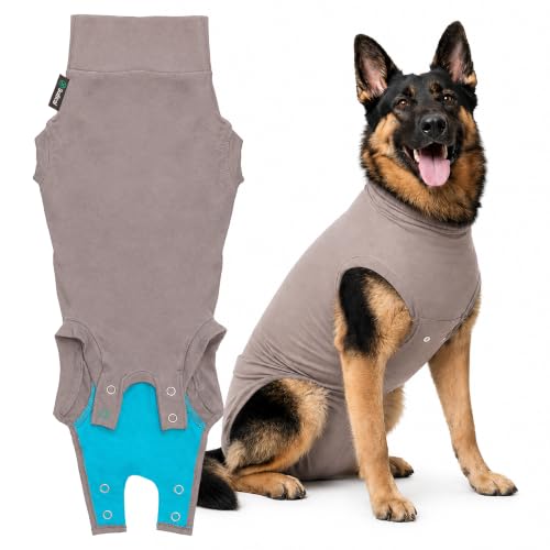 Image of Suitical - The Original Dog Surgery Recovery Suit - Replace E-Collar & Cone - Spay, Neuter, Wounds, Prevent Licking - XLarge Neck to Tail 29.1-32.3in - Chest 34-44.5in - Weight 68-80lbs Sandstone Grey