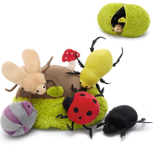 Image of 6Pcs Bug Plush Set, 5 Beetle Stuffed Animals with Dirt Mound,12 inch