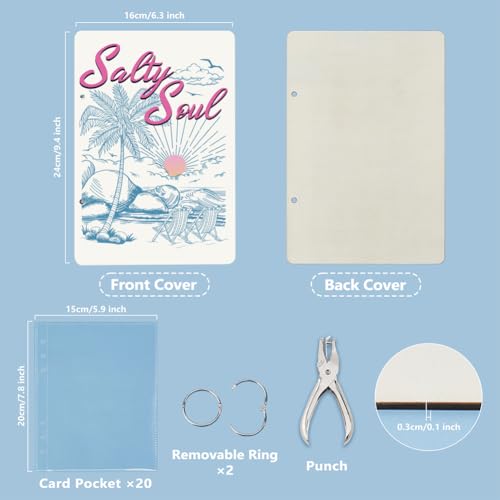 SUPERDANT Grußkarten Organizer Mit Sommer Strand Motiv Grußkartenordner Aus Holz 2 Ring Postkartenalbum Für Geburtstage Und Hochzeiten Mit Locher Und 20 Taschen Salty Soul