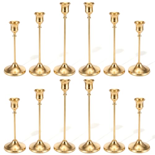 12 Pcs Brass Gold Taper Candle Holders Set, Tall Taper Candlestick Holders Vintage...