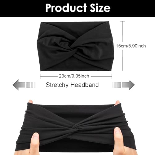 Image of MAYCREATE 2Pcs Wide Head Band for Women, Stylish Headband Hair Bands for Women, Stretchy Turban Twisted Knot Bandanas Sweatbands for Daily, Street Style, Sport, Face Care